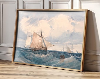 Vintage Sailing Ship Print: Nautical Seascape Wall Art
