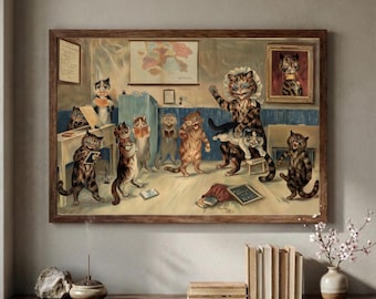 Impression de salle de classe chat Louis Wain : art félin vintage