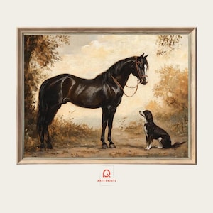 Vintage Horse and Dog Print: Equestrian Farmhouse Wall Art