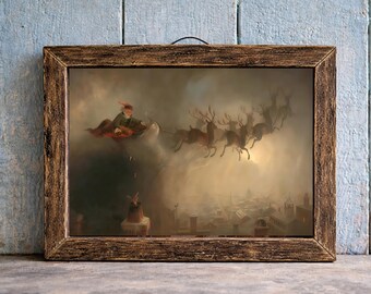 Santa Sleigh Art Print: Holiday Home Decor