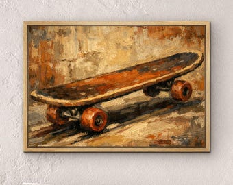 Skateboard Wall Art, Retro Street Oil Painting, Urban Skate Decor Print