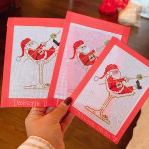 Santa in a Martini Glass Needlepoint Canvas - Hand Painted - 3.5 x 5.5 design on 18 mesh canvas