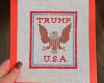 Trump Needlepoint Canvas - Hand Painted - 4 x 4.5 design on 13 mesh canvas