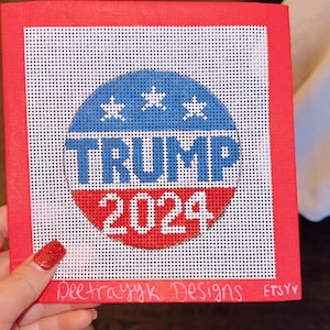 Tela bordada Trump 2024 - pintada à mão - design 4 x 4 em tela de malha 13