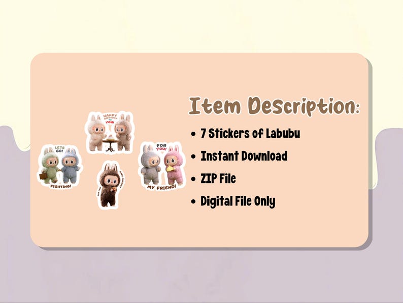 Caroons Labubu V1 Words Affirmation Stickers PNG, Cute Trendy Monster