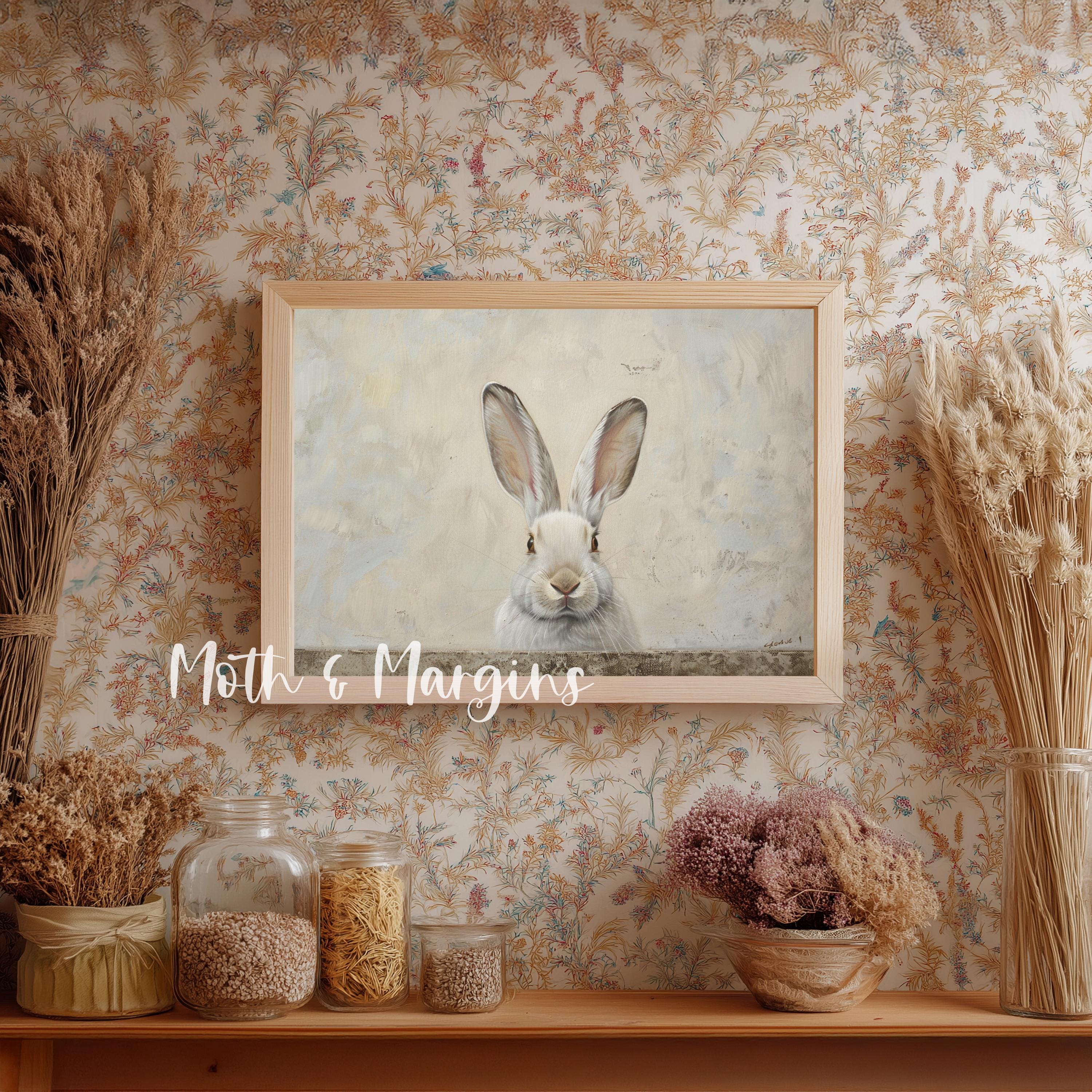 Cottage Core Rabbit Cottagecore Bunny Wall Art Printable Rabbit Portrait Soft Neutral ...