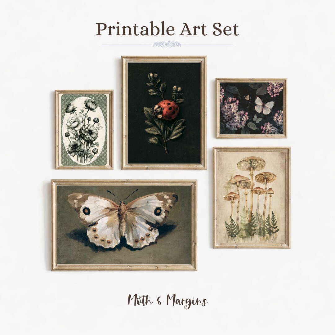 Dark Cottagecore Printable Wall Art Set, Vintage Botanical Gallery ...