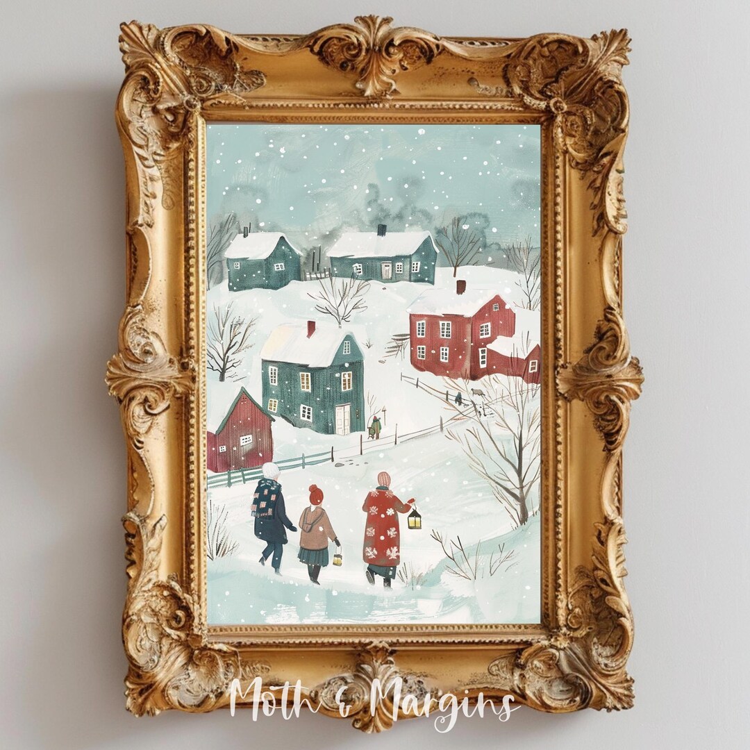 Scandinavian Winter Village Printable Wall Art Snowy Christmas Town ...