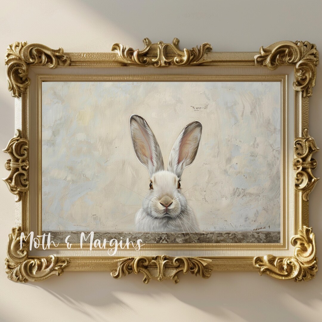 Cottagecore Bunny Wall Art Printable Rabbit Portrait Soft Neutral ...