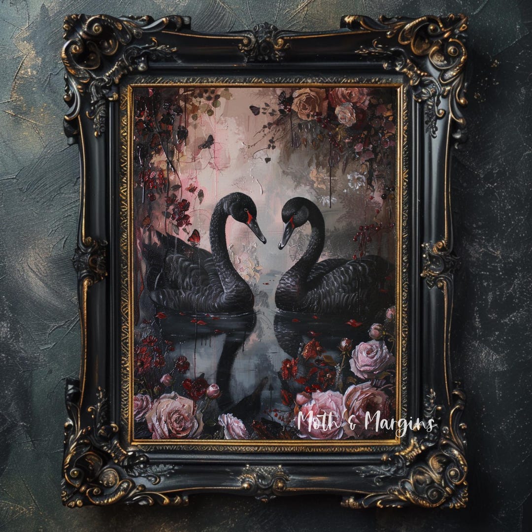 Black Swan Wall Art Printable, Dark Academia Swan Art, Gothic Romantic ...
