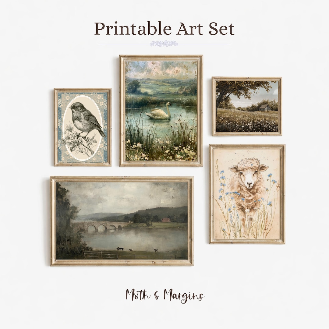 Vintage Cottagecore Printable Wall Art Set Moody Country Farmhouse ...