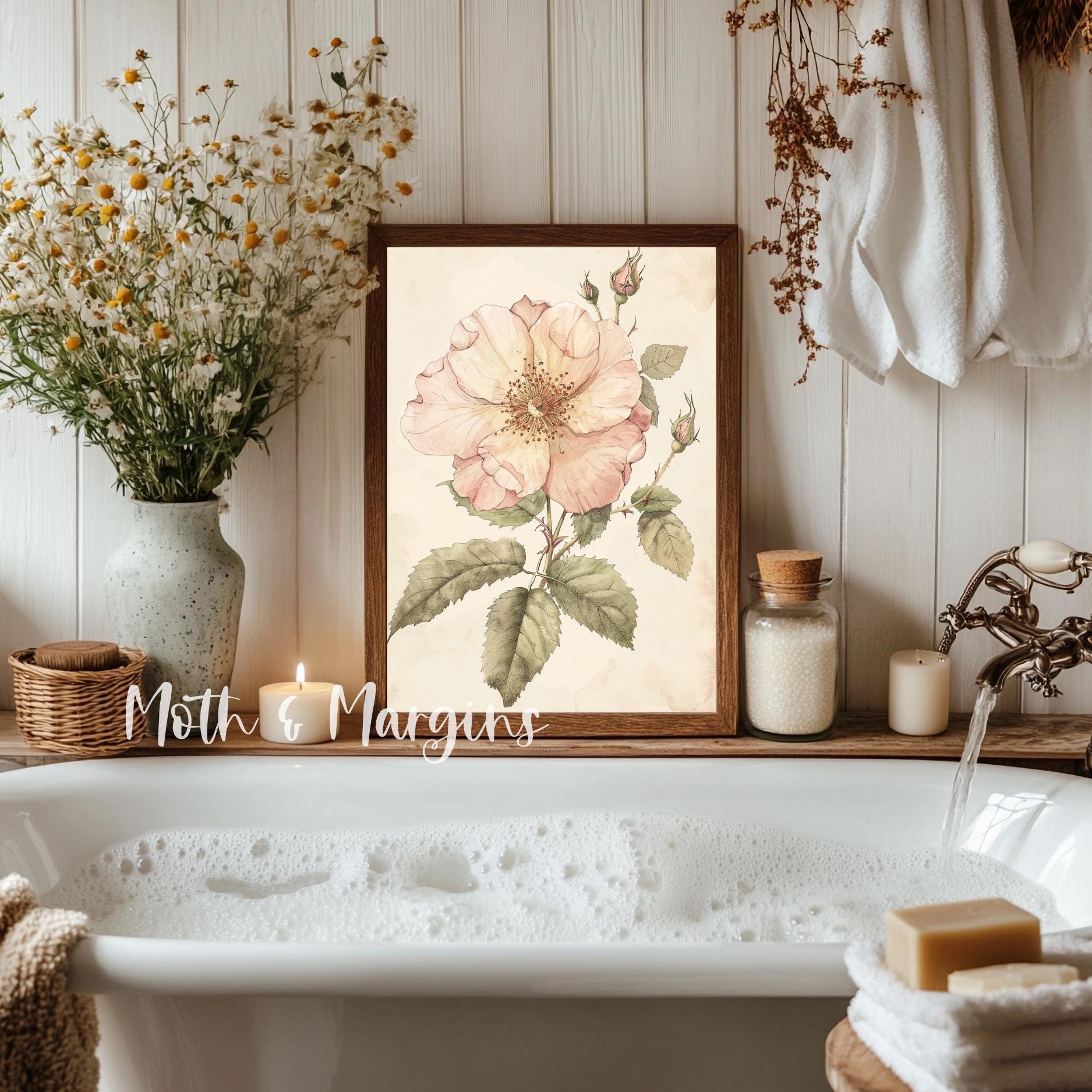Vintage Rose Botanical Printable Wall Art Soft Cottagecore Floral ...