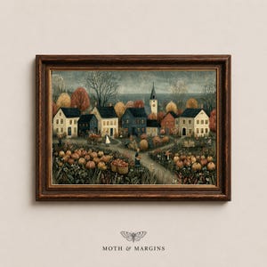 Harvest Village Printable | Folk Art Autumn Pumpkin Patch Wall Decor