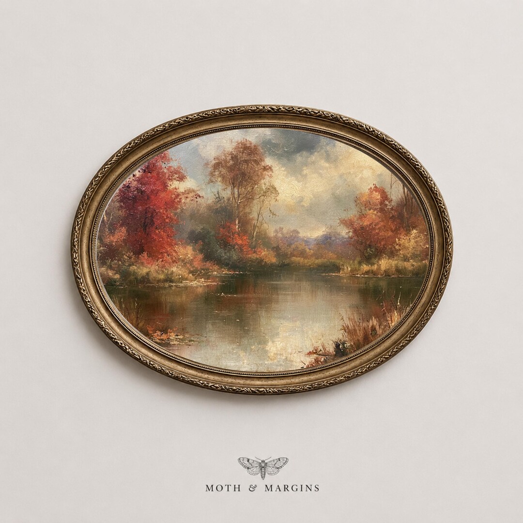 Autumn Lake Printable Wall Art | Vintage Fall Landscape Painting Print ...