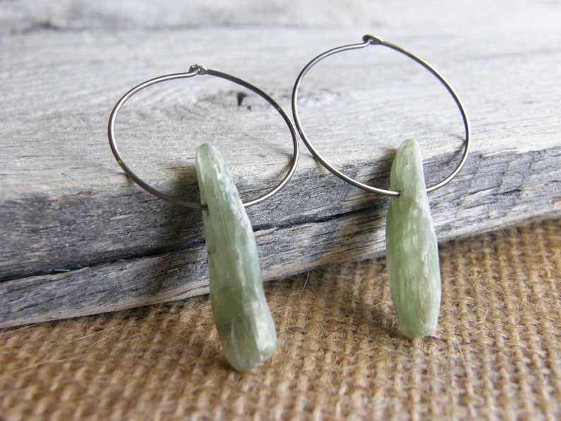 Green Kyanite Blade Hoop Earrings