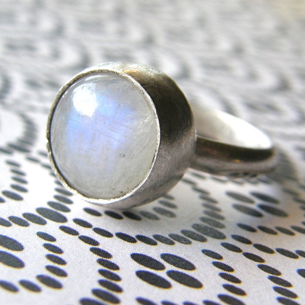 Moonstone Ring, Modern Ring, Boho Ring, Size 6.75 Ring, Sterling Silver Stacking Ring, Rustic Ring