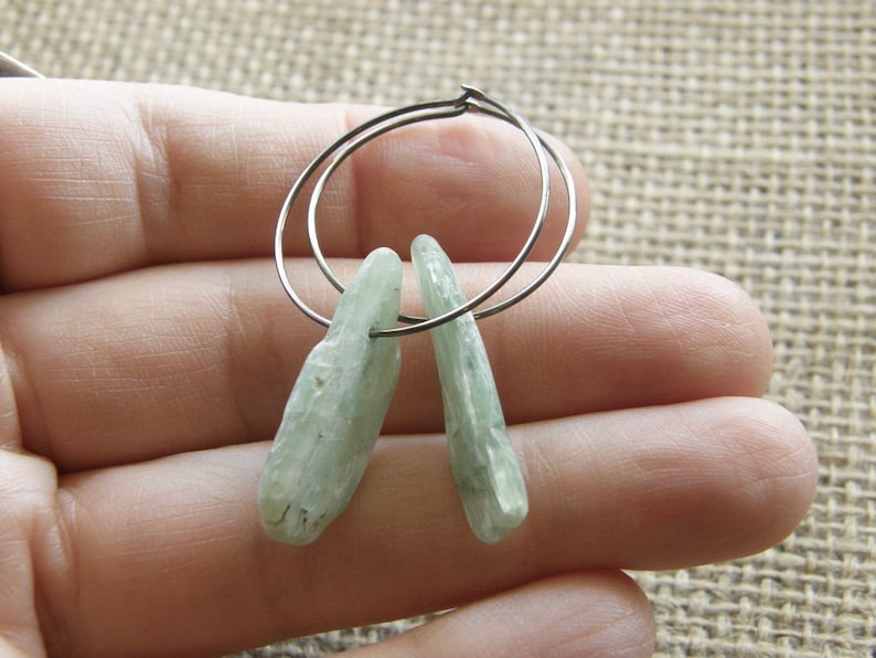 Green Kyanite Blade Hoop Earrings