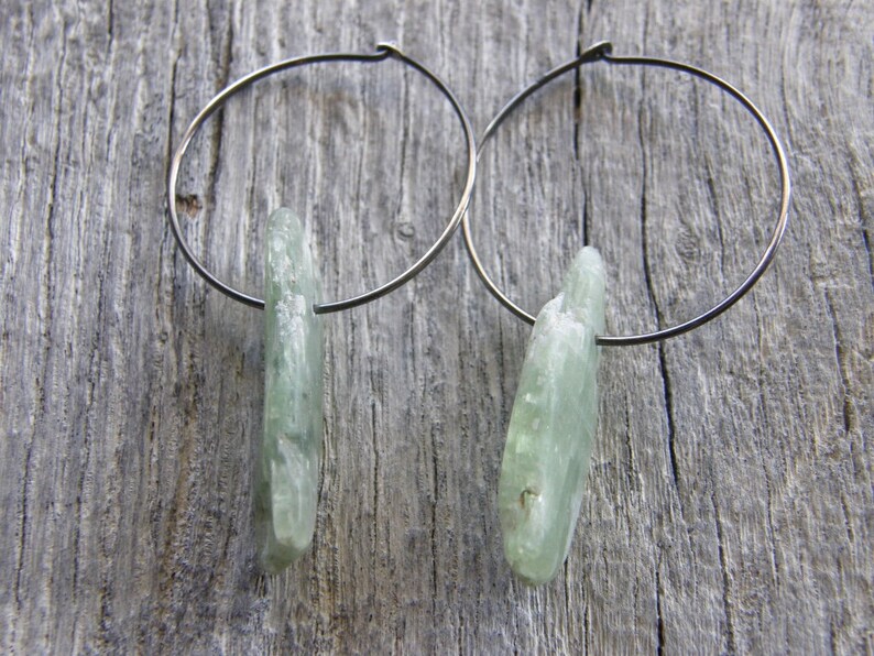 Green Kyanite Blade Hoop Earrings
