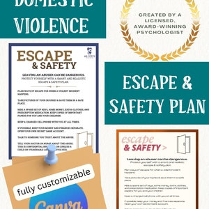Häusliche Abuse Escape & Sicherheitsplan - CANVA Vorlage, Trauma, Partnergewalt, Sicherheitsplan, Werkzeug für psychische Gesundheit, Handout für psychische Gesundheit