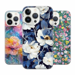 Flower Art Phone Case Hand Painted Cover for  iPhone 16 Pro Max, 15 Plus, 14, 13, 12, 11,  XS & Samsung S24, S23, A55, A54, Pixel 9 Pro, 8