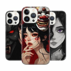 Anime Mask Handyhülle Hannya Cover für iPhone 16 Pro Max, 15 Plus, 14, 13, 12, 11, XS & Samsung S24, S23, A55, A54, Pixel 9 Pro, 8