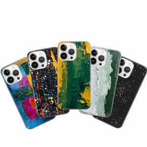 油絵の電話ケース ペイントブラシ ストローク カバー iPhone 16 Pro Max、15 Plus、14、13、12、11、XS & Samsung S25、S24、A56、A55、Pixel 9、8