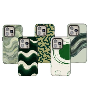 Custodia per telefono verde salvia, stile retrò hippie, per iPhone 16e, 15, 14, 13, 12, 11, Google Pixel 9 Pro, 8, 7A, Samsung S25 edge, S24 FE, A71, A36