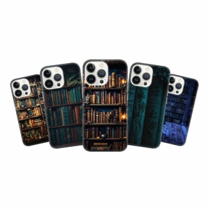 Custodia per telefono Vintage Library Bookshelf Cover per iPhone 16 Pro Max, 15 Plus, 14, 13, 12, 11, XS e Samsung S24, S23, A55, A54, Pixel 9 Pro, 8