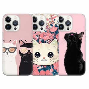 Cute Cat Art Phone case Cat Lover Cover for  iPhone 16 Pro Max, 15 Plus, 14, 13, 12, 11,  XS & Samsung S24, S23, A55, A54, Pixel 9 Pro, 8