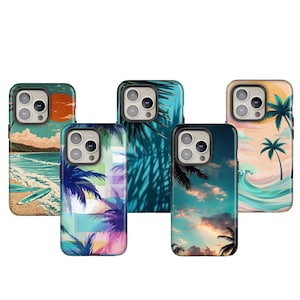 Tropica Beach Phone Case Sunset Palm Cover for iPhone 16e, 15, 14, 13, 12, 11, Google Pixel 9 Pro, 8, 7A, Samsung S25 edge, S24 FE, A71, A36