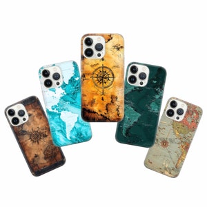 Cute Traveler Phone Case World Map Cover for iPhone 16 Pro Max, 15 Plus, 14, 13, 12, 11,  XS & Samsung S24, S23, A55, A54, Pixel 9 Pro, 8