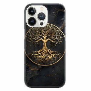 Tree Of Life Coque de portable Golden Tree pour iPhone 16 Pro Max, 15 Plus, 14, 13, 12, 11, XS et Samsung S24, S23, A55, A54, Pixel 9 Pro, 8