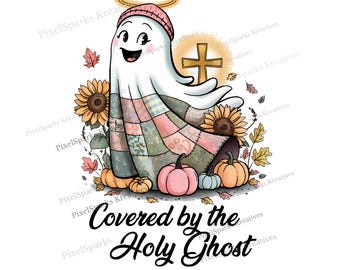 Patchwork Geist PNG: Christliches Halloween Sublimationsdesign (Digitaler Download)