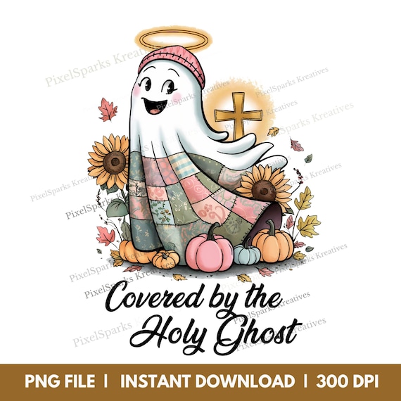 Patchwork Ghost PNG: Christian Halloween Sublimation Design (Digital Download)