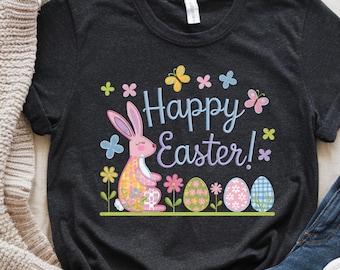 Joyeux lapin de Pâques PNG : conception de chemise en patchwork (téléchargement numérique)