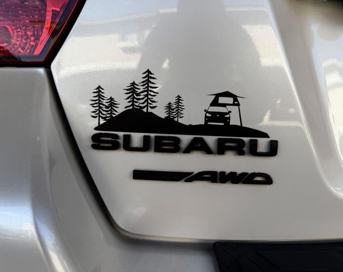 Featured listing image: Subaru Overlanding Decal: Rooftop Tent Vinyl Car Emblem Sticker