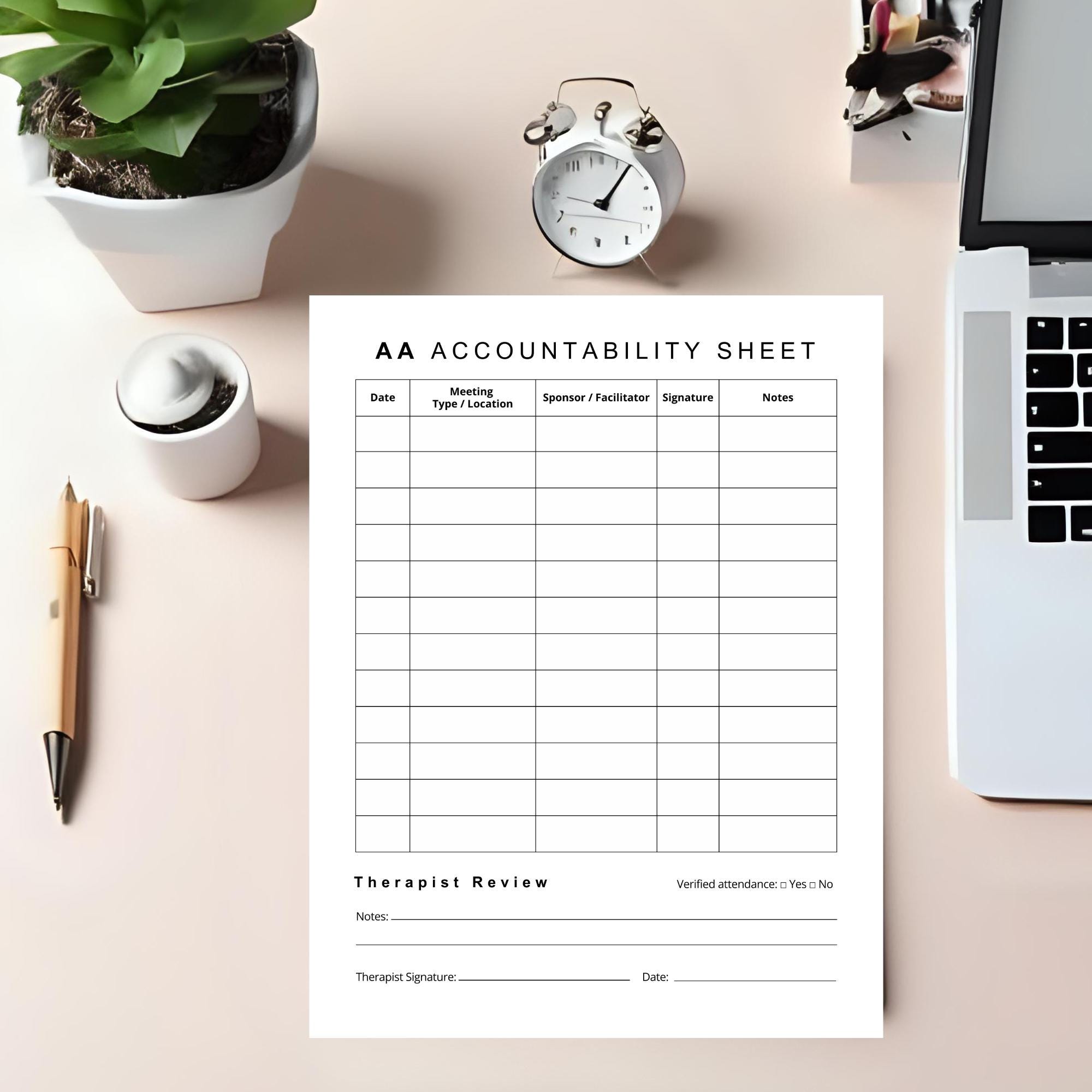Printable AA Accountability Sheet: Meeting Attendance Tracker (PDF ...