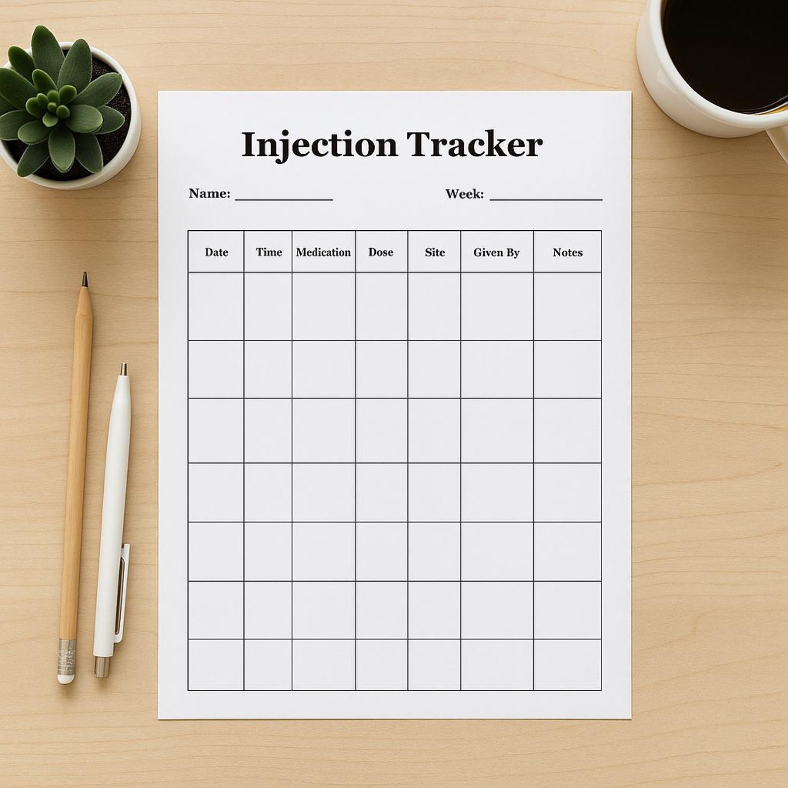 Injection Sticky Note Injection Log Sheet: Printable Injections Tracker, Instant PDF Download ...