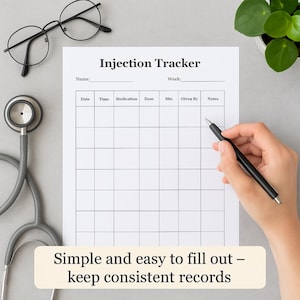 Injection Draw Card Injection Log Sheet: Printable Injections Tracker, Instant PDF Download ...