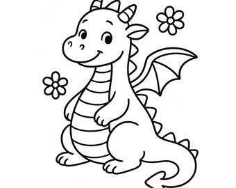 Dragon Coloring Pages for Toddlers, 8 Designs (Instant PDF Download