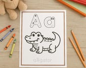 Animal Alphabet Coloring Pages for Toddlers, Instant PDF Download
