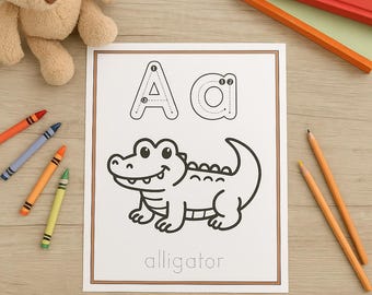 Páginas para colorear del alfabeto de animales para niños pequeños (descarga instantánea en PDF)