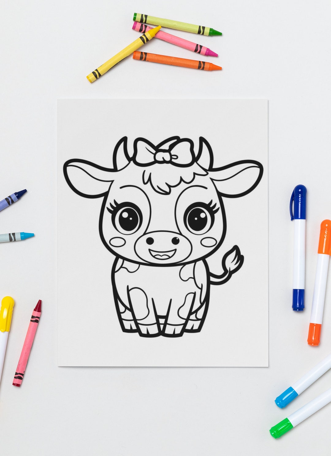 Cute and Easy Kawaii Cow Coloring Page for Kids and Adults | Digital ...
