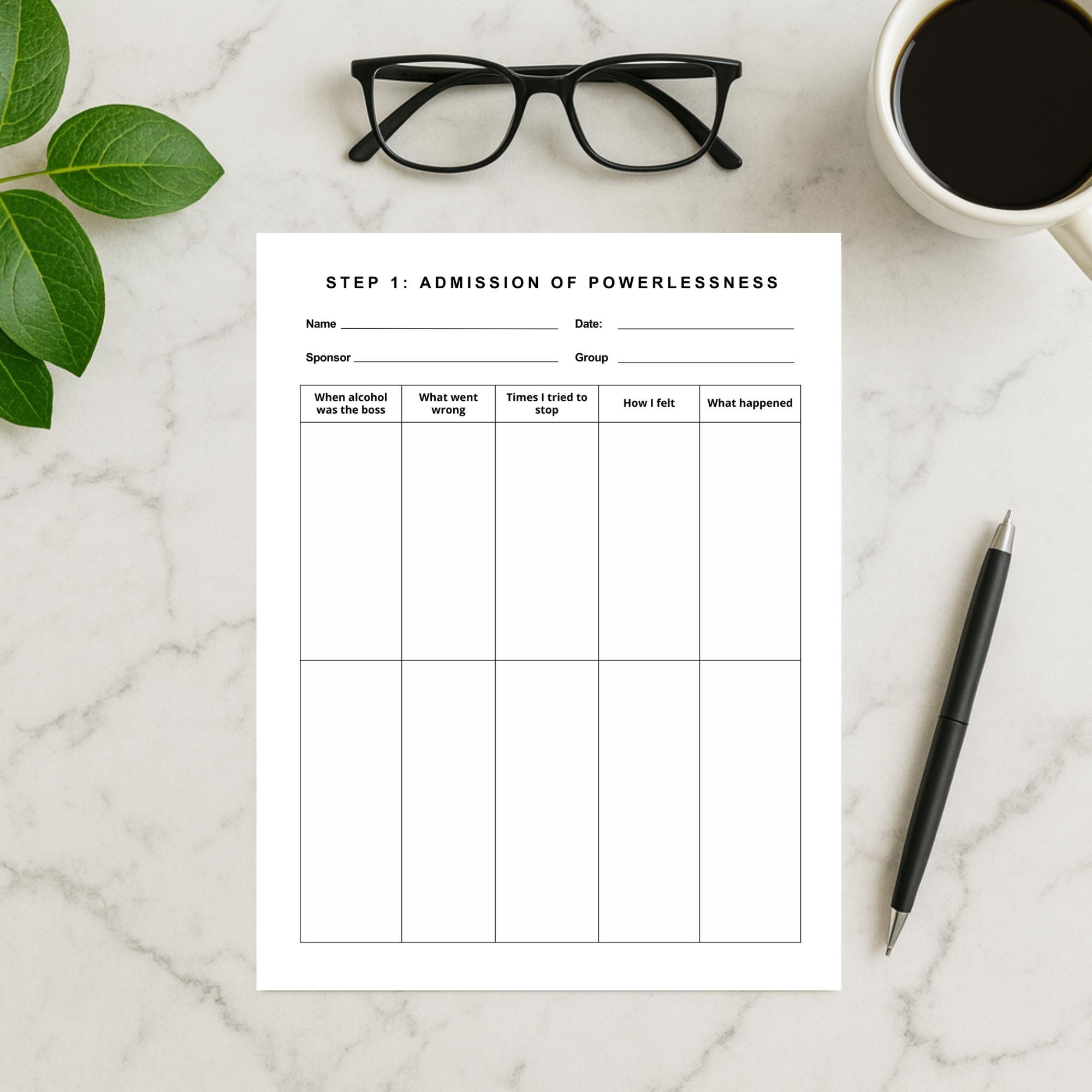 AA Step 1 Printable Worksheets & Journaling Prompts: Instant PDF ...