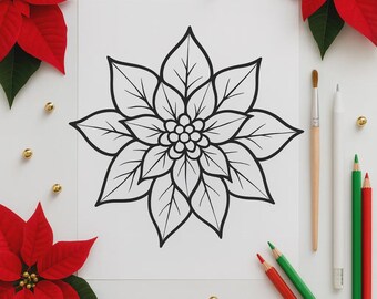 Christmas Flower Coloring Pages: Instant Printable PDF Download