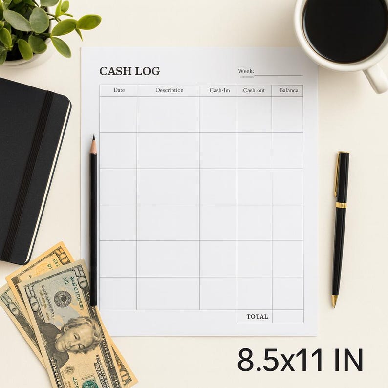 Cash Log Sheet Printable: Instant PDF Download - Etsy