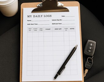 Afdrukbare logboekbladen taxichauffeur: Amerikaans letter, directe pdf-download