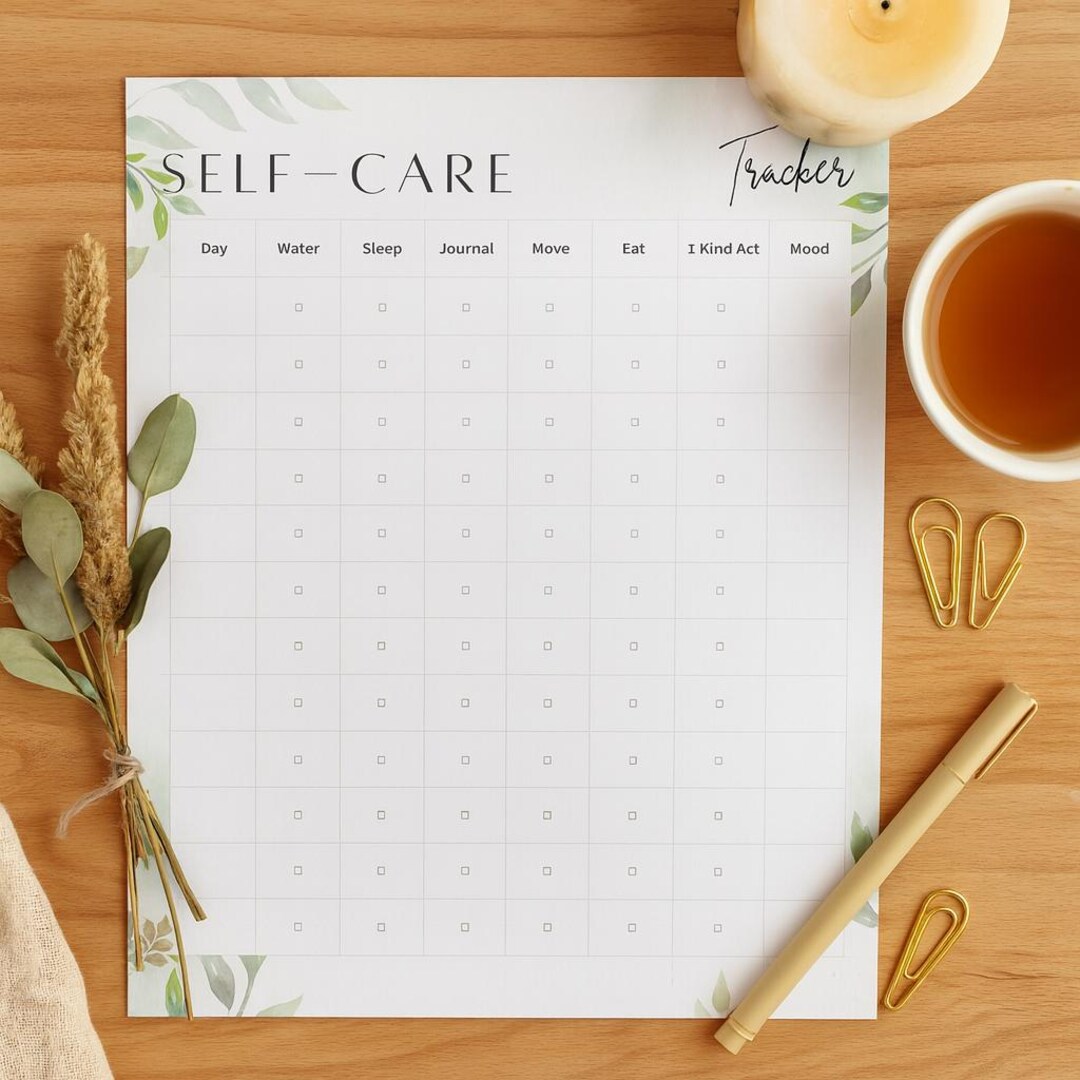 Botanical Self Care Tracker Printable | Daily Mental Health & Gratitude ...