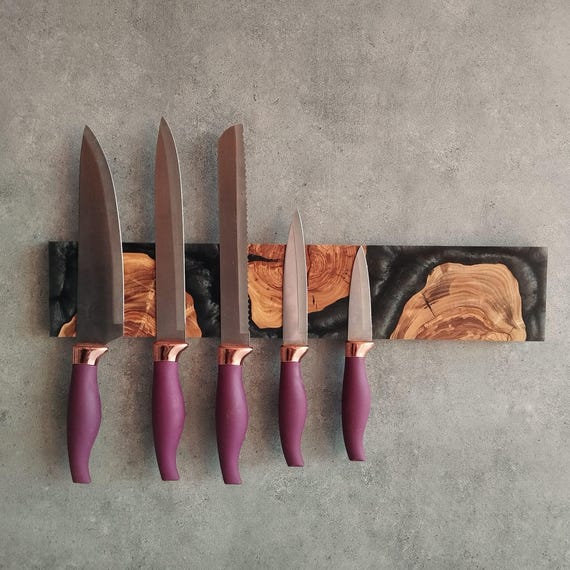Custom Resin Olive Wood,Magnetic Knife Holder,Magnetic Knife Rack,Resin and Wood Knife Strip,Housewarming Gift,Olive Wooden Knife Storage