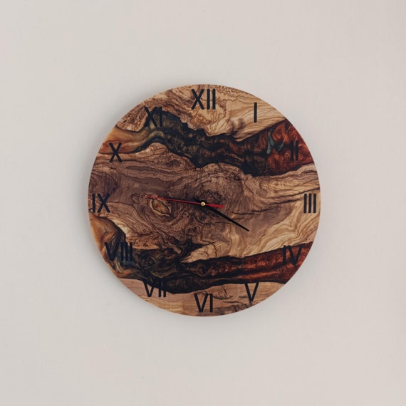 Handmade Resin Wall Clock, Epoxy Wall Clock, Custom Epoxy Clock, Olive Wood Clock with Resin, Home Gift Wall Clock, Modern Wall Clock